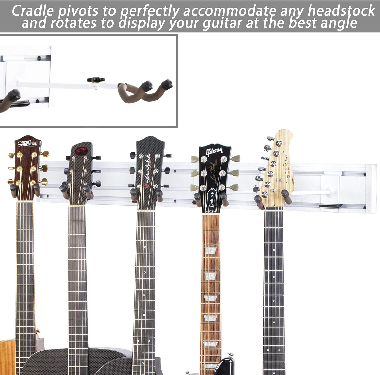 String Swing Guitar Wall Mount Rack Holds 5 Acoustic, Electric or Bass Guitars SW5RL-W-K