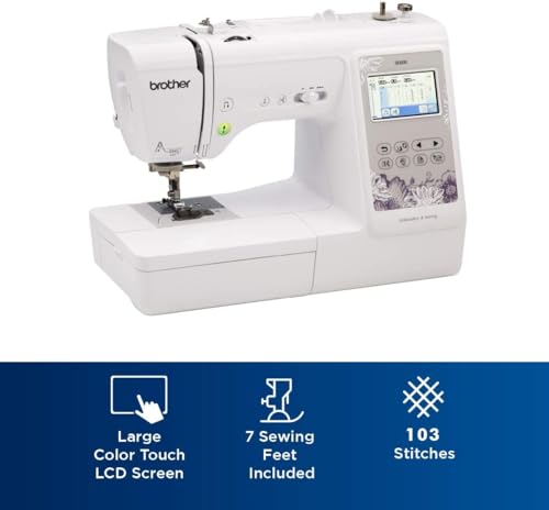 Brother SE600 Sewing and Embroidery Machine, 80 Designs, 103 Built-In Stitches, Computerized, 4" x 4" Hoop Area, 3.2" LCD Touchscreen Display, 7 Included Feet