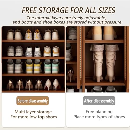 Bamboo Shoe Storage Cabinet with Doors, 8 Tier Freestanding Shoes Heels Sneakers Shoe Rack Shelf for 36-40 Pairs, Entryway Shoe Cabinet with Drawers for Hallway Living Room