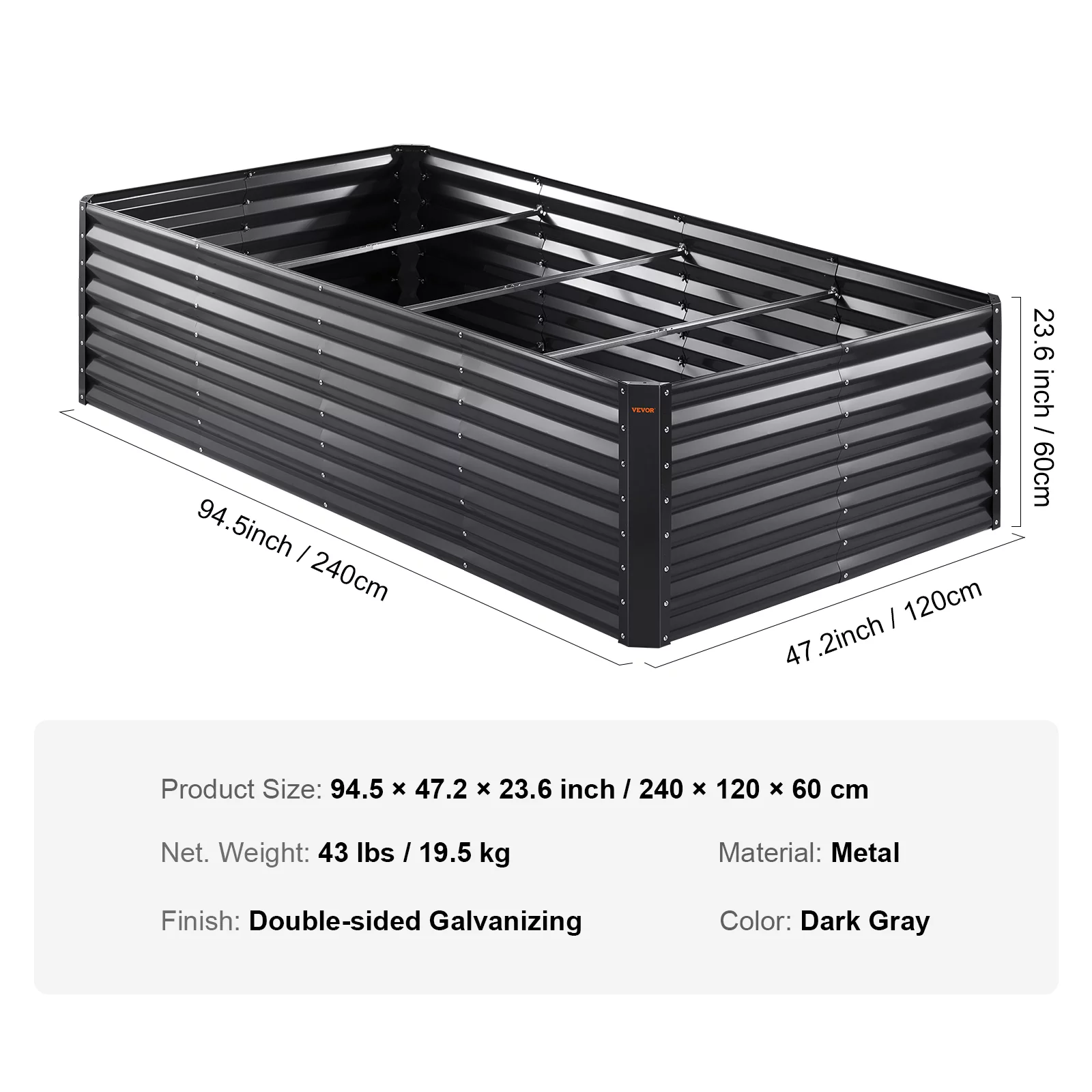 BENTISM Galvanized Raised Garden Bed, 8x4x2 FT Large Metal Raised Planter Box Garden Beds Outdoor for Vegetables Flowers and Herbs with Open Bottom and Planting Tools, Dark Grey - Curated Treasures Market
