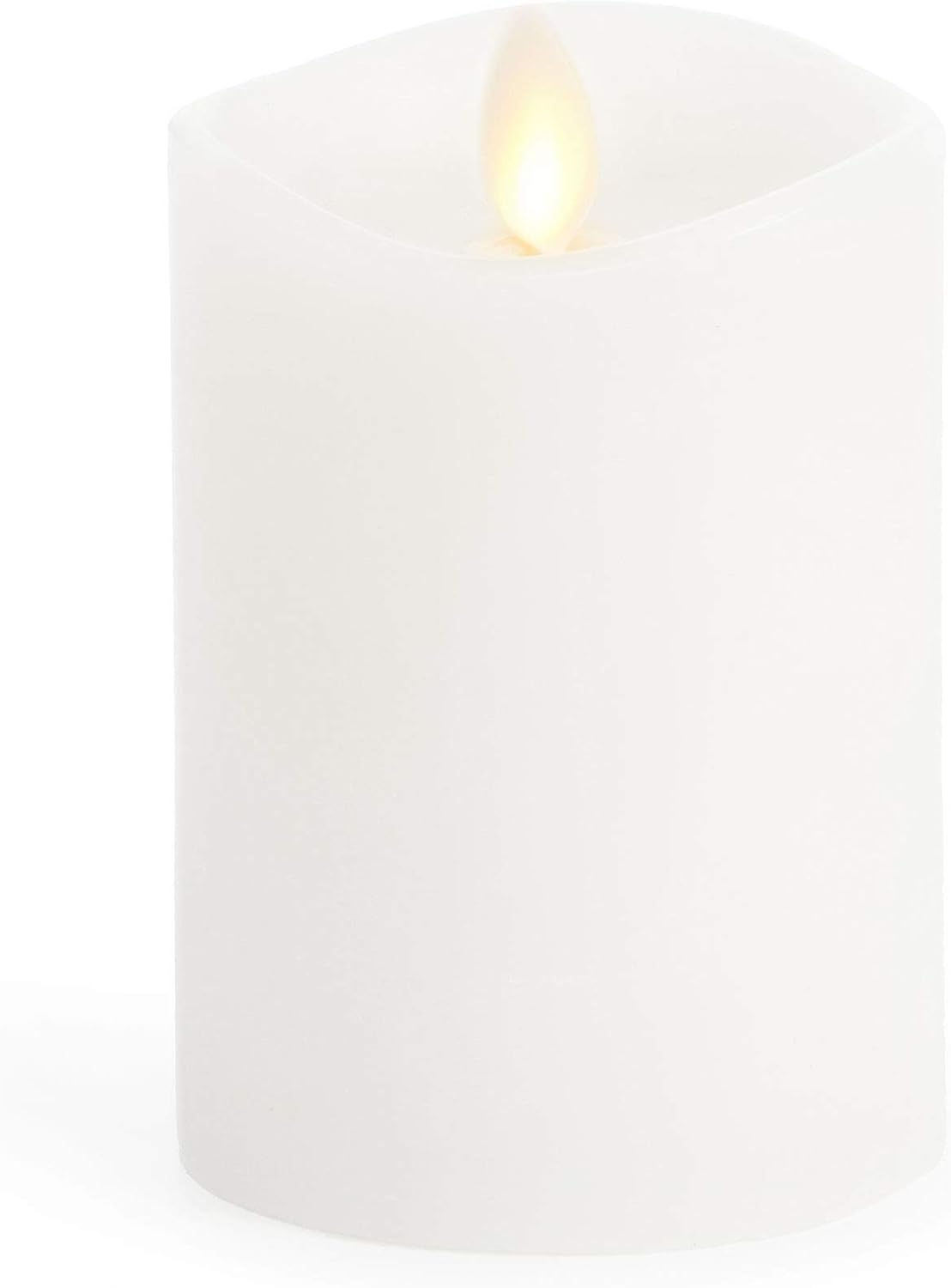 Luminara Flameless Pillar Candle, Small (4.5 inches, Unscented) Real-Flame Effect, Melted Edge, Real Wax, Smooth Finish, White, LED Battery-Powered Candle Pack of 2