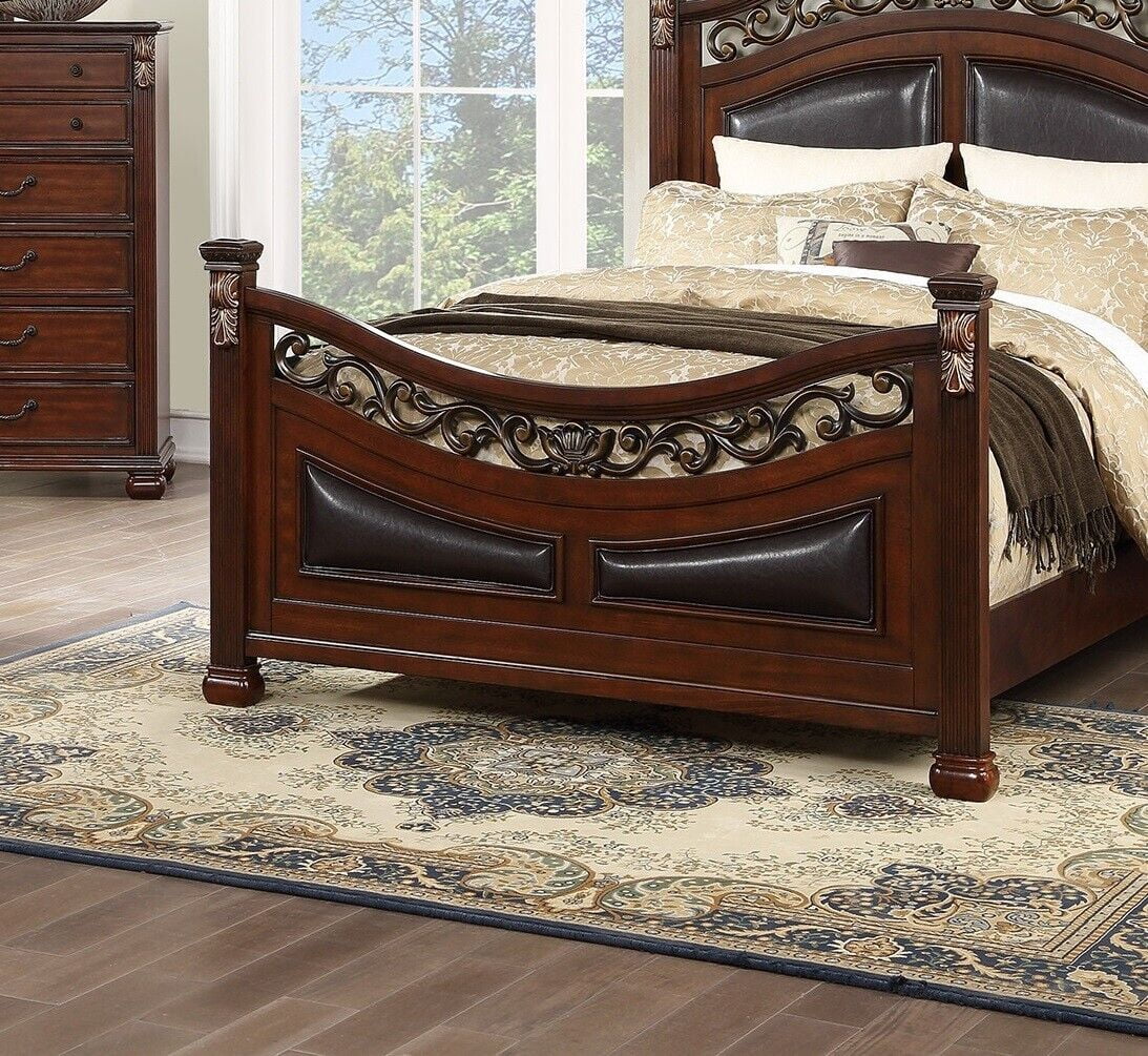 Royal Gorgeous Traditional Est King Size Bed Dresser Mirror Chest Wooden Brown Finish 4p Set Bedroom Furniture