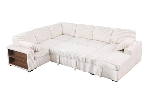 Oversized U-Shaped Sectional Sofa Couch Plush Corduroy Upholstered Modular Deep Seat Sofa&Couch Sectional W/Right Facing Chaise Lounge and 7 Toss Pillows for Home Apartment Living Room Furniture Sets