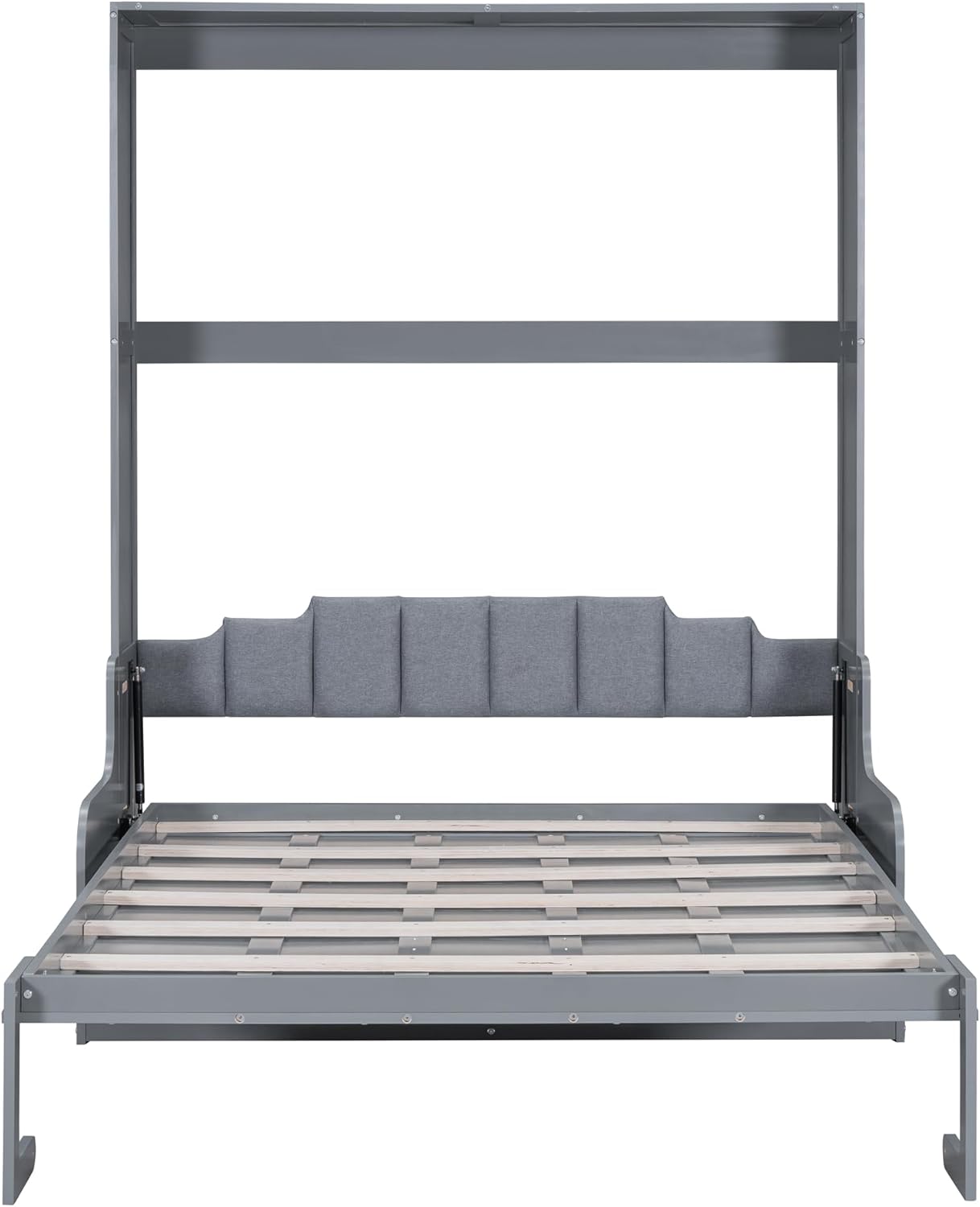 Queen Size Murphy Bed Chest with Upholstered Headboard, Solid Wood 87 "H Murphy Wall Bed Cabinet Bed with Cushion Seat for Guest Room Home Office, Space-Saving Design (Gray)
