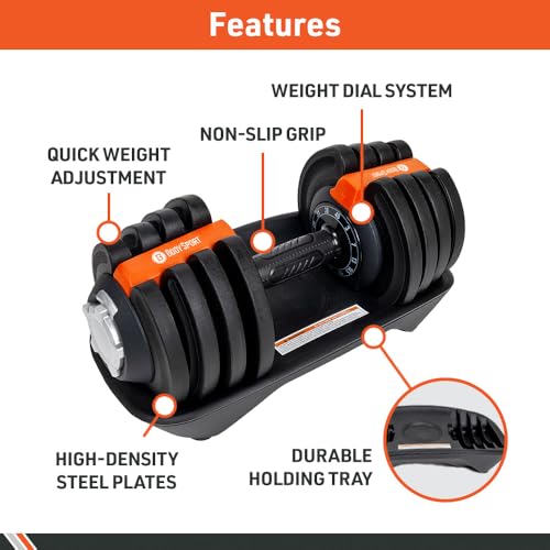 BodySport 40 Pound Adjustable Dumbbells – Includes 12 Free Weights, Ranging from 3 to 40 Pounds, Ideal for Home Gym Workouts and Weight Training