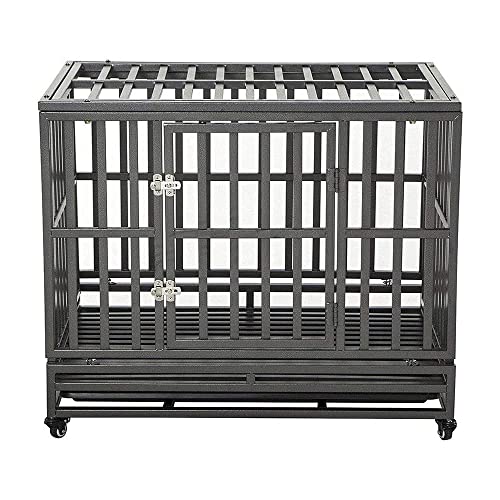 LUCKUP Heavy Duty Dog Cage Metal Kennel and Crate for Medium and Large Dogs, Pet Playpen with Four Wheels,Easy to Install,42 inch,Black
