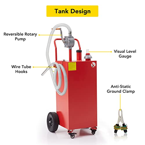 30 Gallon Gas Caddy - Portable Fuel Tank with Pump and Wheels Portable Fuel Storage Tank for Car, Lawnmower, ATV, Boat, Motorcycle