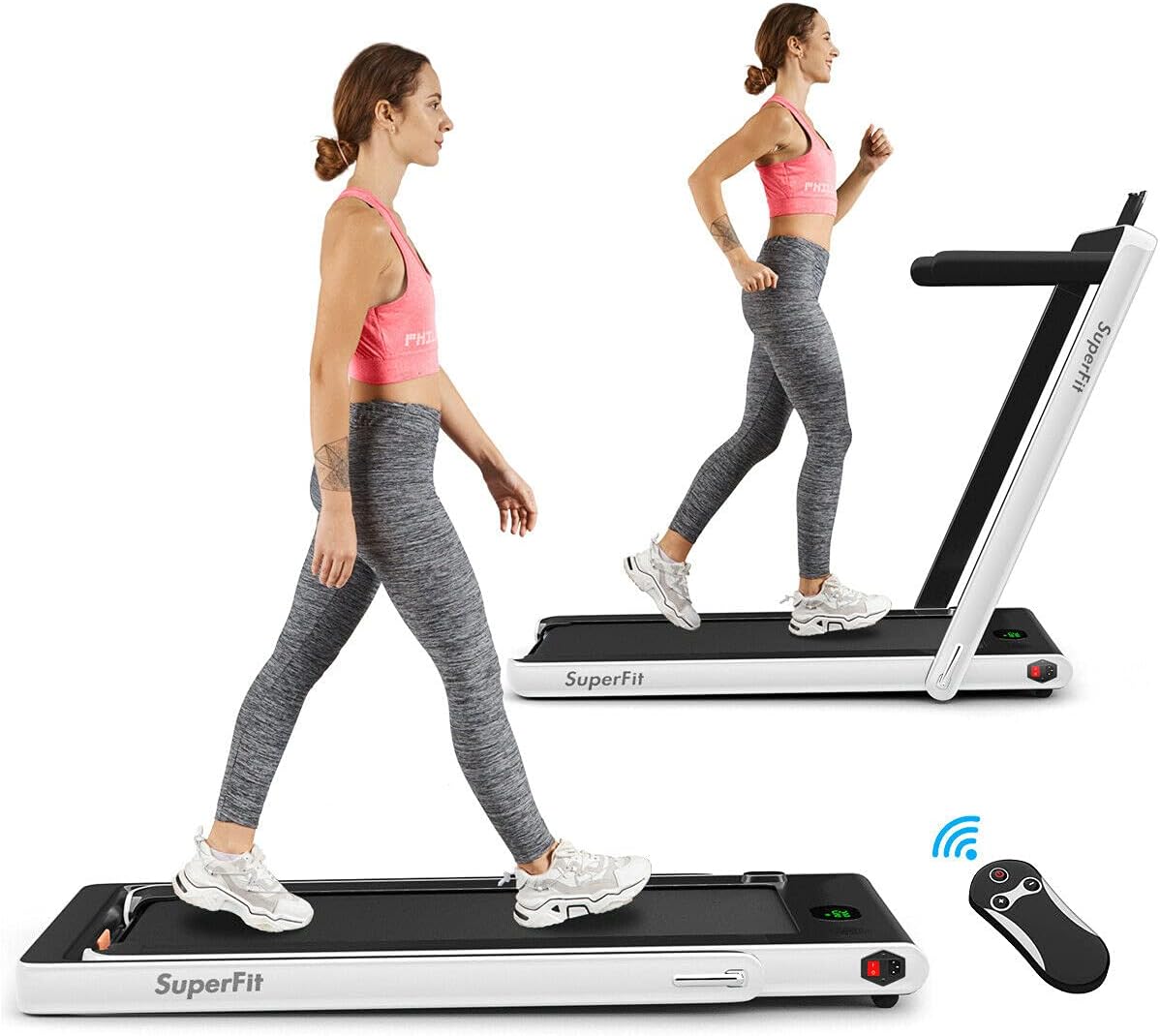 Goplus 2 in 1 Folding Treadmill, 2.25HP Superfit Under Desk Electric Treadmill, Installation-Free with Blue Tooth Speaker, Remote Control, APP Control and LED Display, Walking Jogging for Home Office