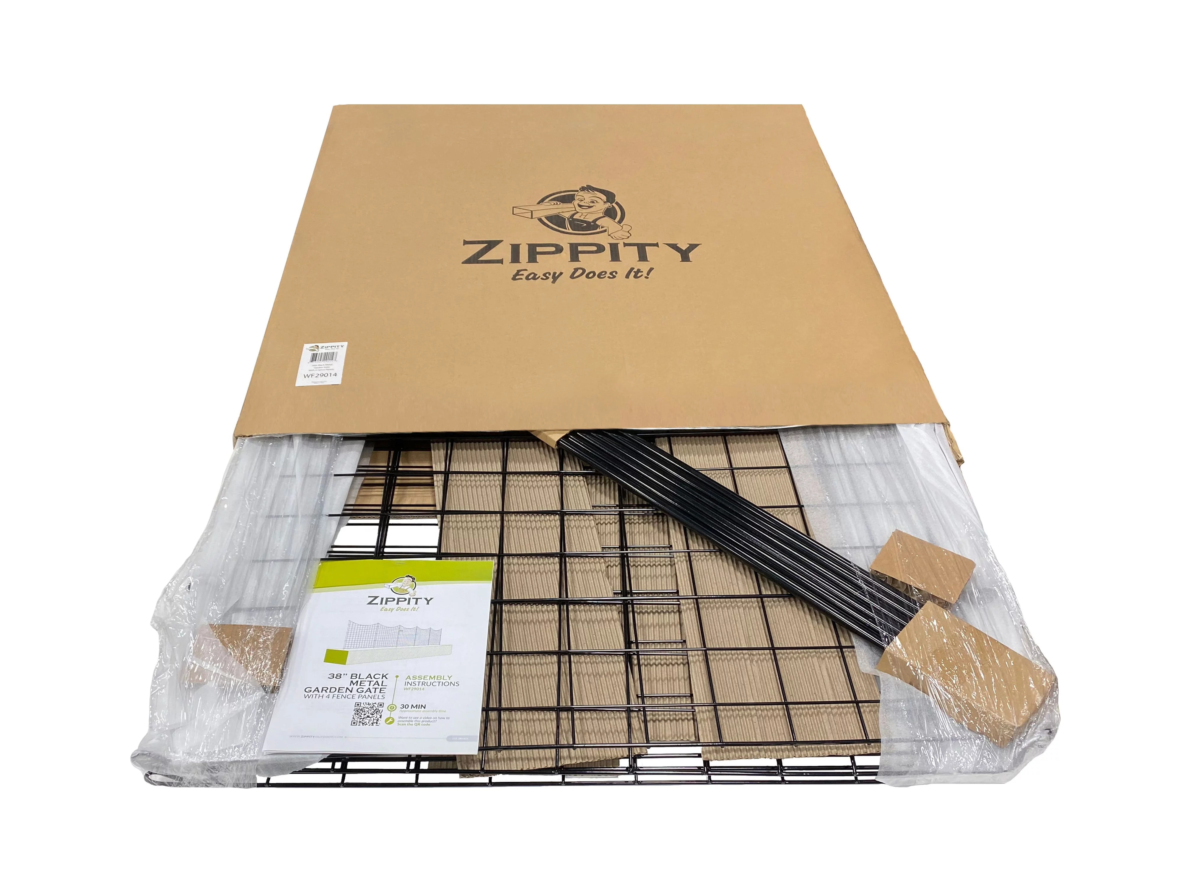Zippity Outdoor Products 38in Semi-Permanent Black Metal Garden Gate with 4 Fence Panels