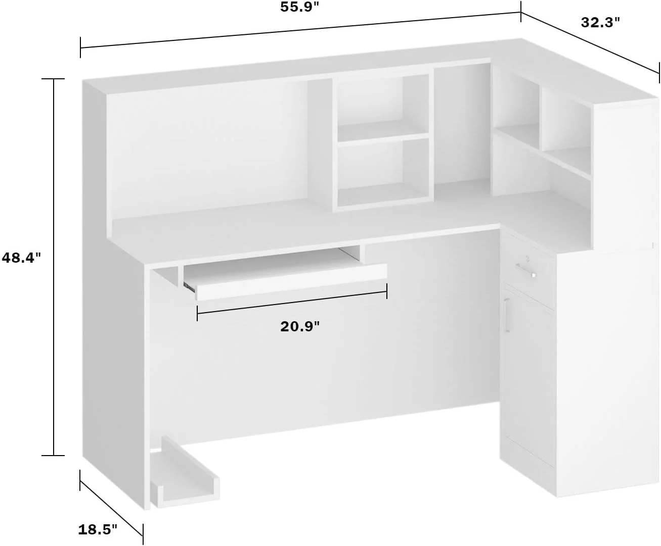 Modern Reception Desk Front Desk Reception Counter, Large Storage Shelves and Drawers, Retail Counter for Reception Room White