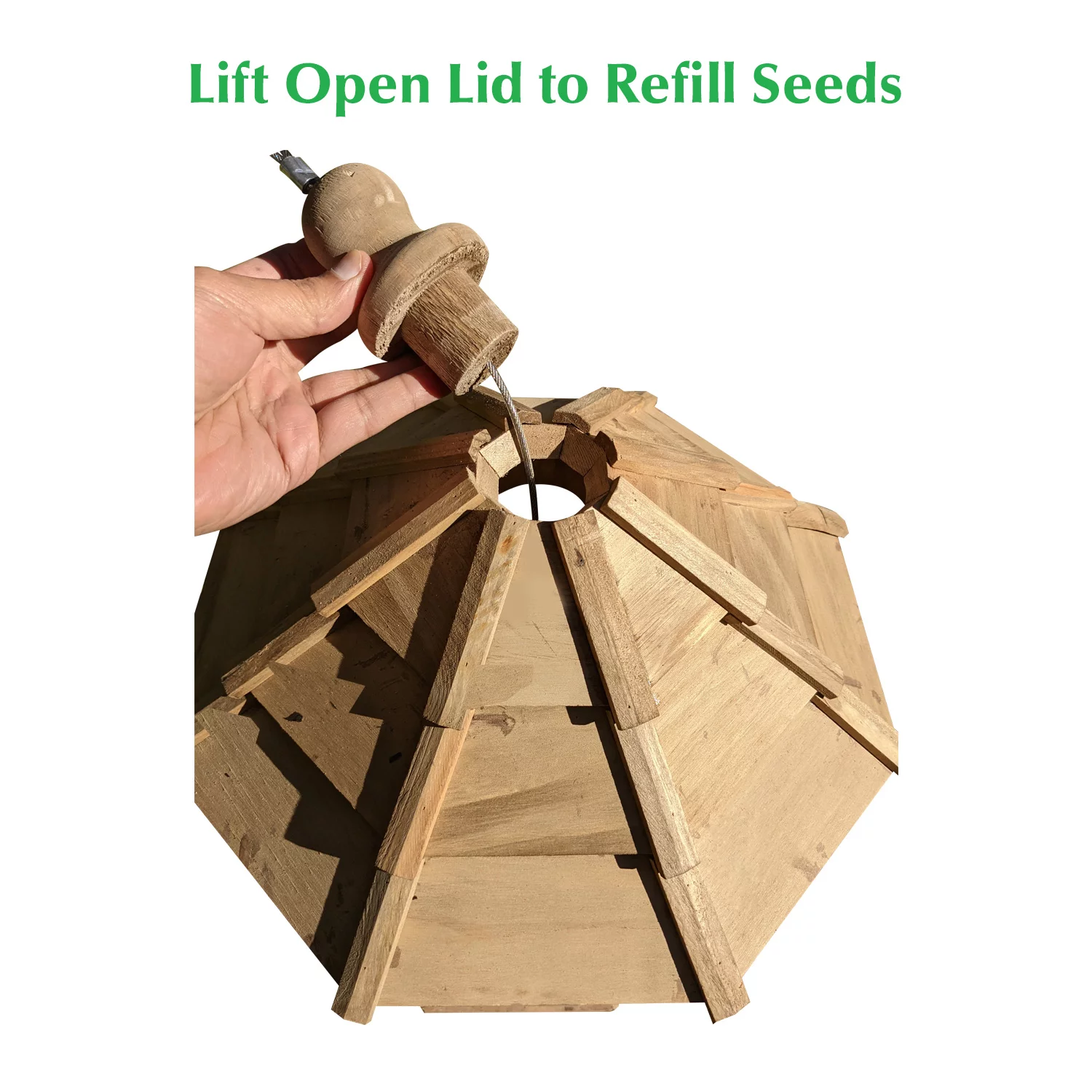 Deluxe Gazebo Bird Feeder, Solid Wood Wild Bird Feeder, Hanging Birdfeeder For Outdoors, 15 in Diameter