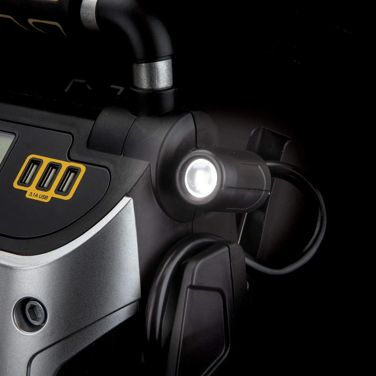 Braun Stanley J7C09D Digital Portable Power Station Jump Starter: 1400/700 Instant Amps, 120 PSI Air Compressor, 3.1A USB Ports, Battery Clamps