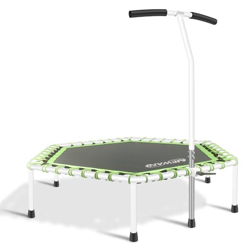 48'' Fitness Trampoline with Adjustable Handle Bar, Silent Trampoline Bungee Rebounder Jumping Cardio Trainer Workout for Adults - Max Limit 330 lbs