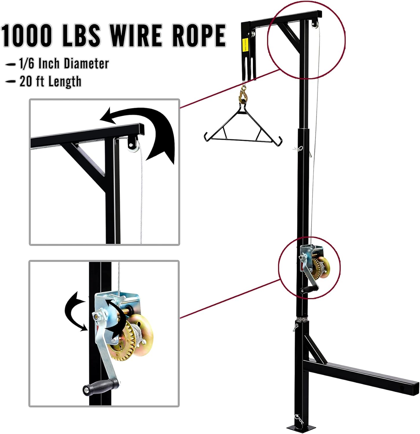 YIELDEDLAND Portable Game Hoist with 450 Pounds Capacity Truck Hitch Mount Deer Hanger with 360 Degree Swivel Complete Hoist Kit with Winch and Gambrel for Hunting Season Game up to 450lb