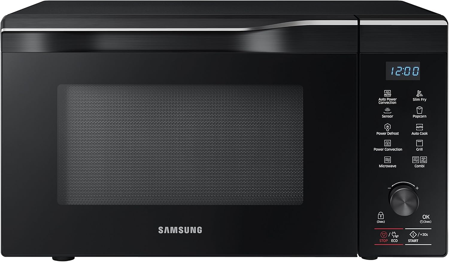 SAMSUNG 1.1 Cu Ft PowerGrill Countertop Microwave Oven w/ Power Convection, Ceramic Enamel Interior, Sensor Cook, Slim Fry, 1000 Watt, MC11K7035CG/AA, Fingerprint Resistant Stainless Steel, Black
