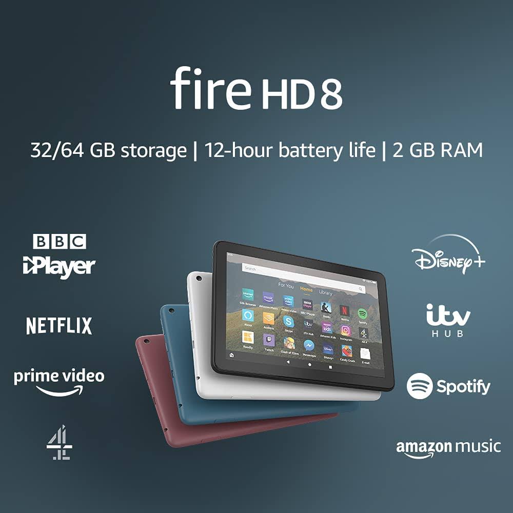Fire HD 8 Tablet, 8x22 HD Display, 64 GB, White - with Ads, Designed for Portable Entertainment