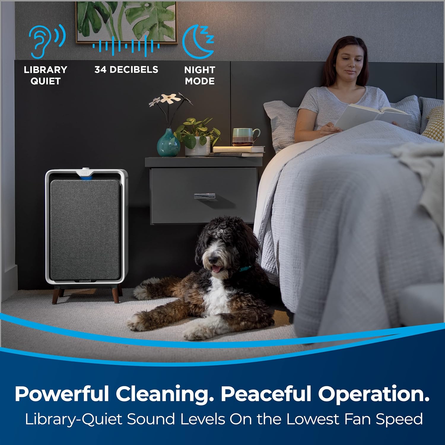 BISSELL air320 Smart Air Purifier with HEPA and Carbon Filters for Large Room and Home, Quiet Bedroom Air Cleaner, Auto Mode, 2768A, White/Grey