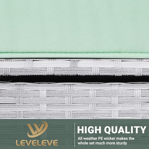 LEVELEVE Balcony Furniture 5 Piece Patio Conversation Set, PE Wicker Rattan Outdoor Lounge Chairs with Soft Cushions 2 Ottoman&Glass Table for Porch, Lawn-Brown Wicker