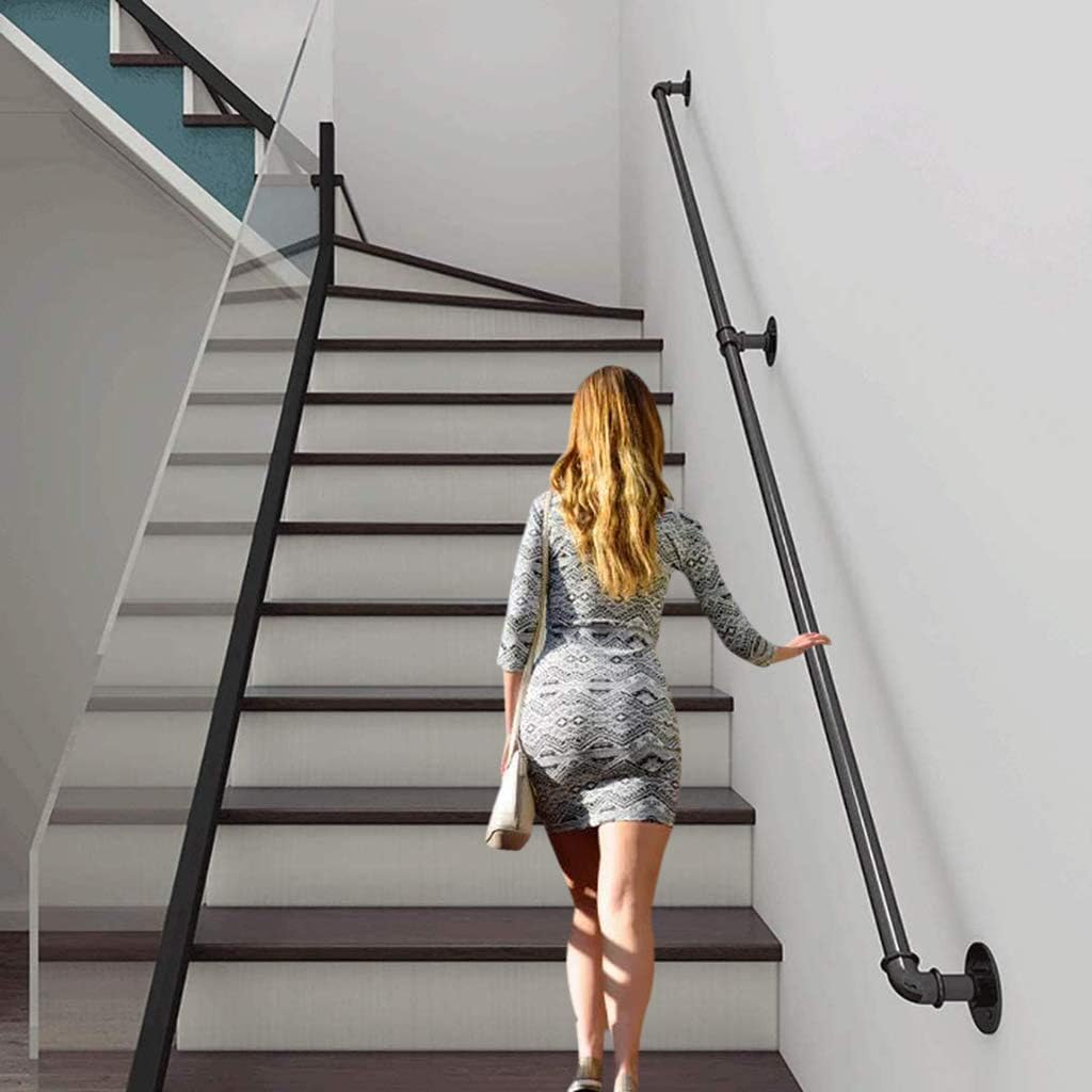 KaBenGo Hand Railings for Stairs Metal Pipe Staircase Handrail Wall Mount Decoration Rail for Outdoor & Indoor Steps Baluster Complete Kit/Easy to Install Banister (Satin Black) (3ft), 3 Feet