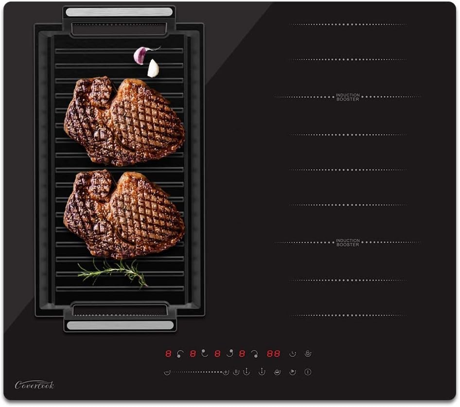COVERCOOK Induction Cooktop 24 Inch, Built in Cooker Electric Hot Plate 4 Zones with 2 Flex Zones for Grill Plate BBQ, Power Boost, Child Safety Lock, Touch Control, Black 7200W