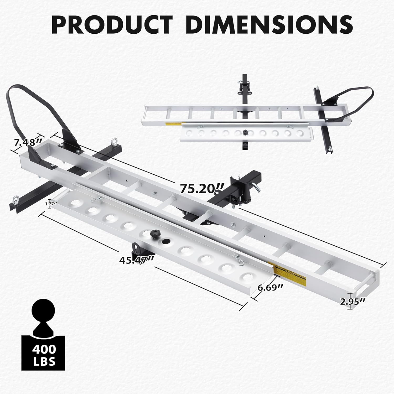 400LBS Aluminum Motorcycle Carrier, Heavy Duty Hitch-Mounted Dirt Bike Rack, Anti-Tilt Locking Device, Motorcycle Trailer Hitch Carrier with Loading Ramp