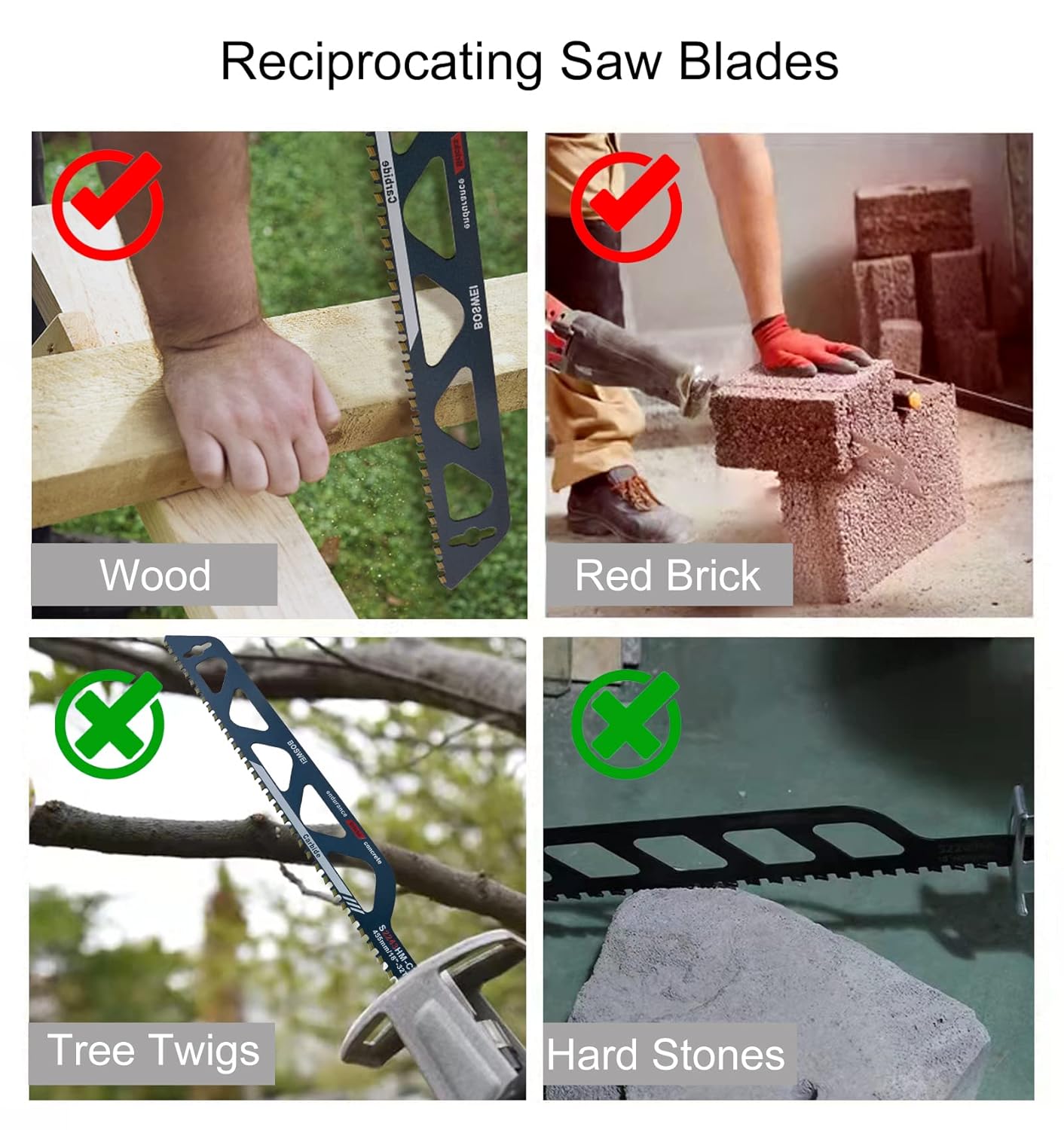 Reciprocating Saw Blades, for Cutting Aerated Concrete, Glass Fiber Reinforced Plastic, Epoxy Resin, Red Brick and Fiber Cement, Demolition Masonry Concrete Saw Blades 12-305mm