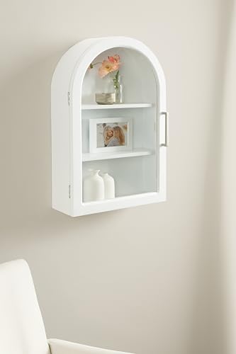 Kate and Laurel Arcott Modern Arch Wall Cabinet, 21 x 8 x 30, Natural Wood and White, Transitional Arched Cabinet for Use as Over-The-Toilet Storage or Living Room Storage Cabinet