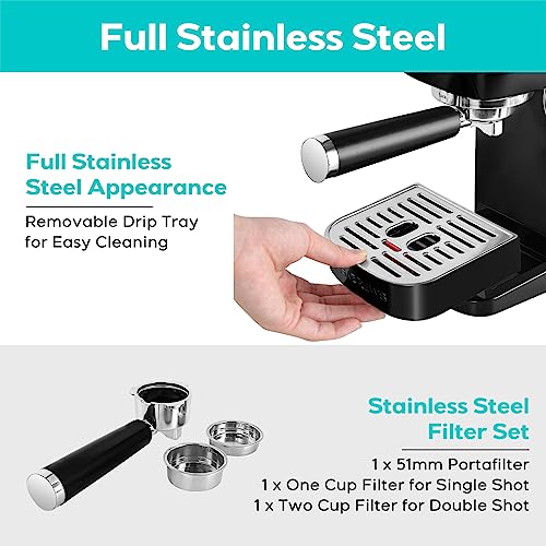 CASABREWS Espresso Machine 20 Bar, Professional Coffee Maker Cappuccino Latte Machine with Steam Milk Frother, Espresso Coffee Machine with 49oz Removable Water Tank, Stainless Steel, Gift for Dad Mom