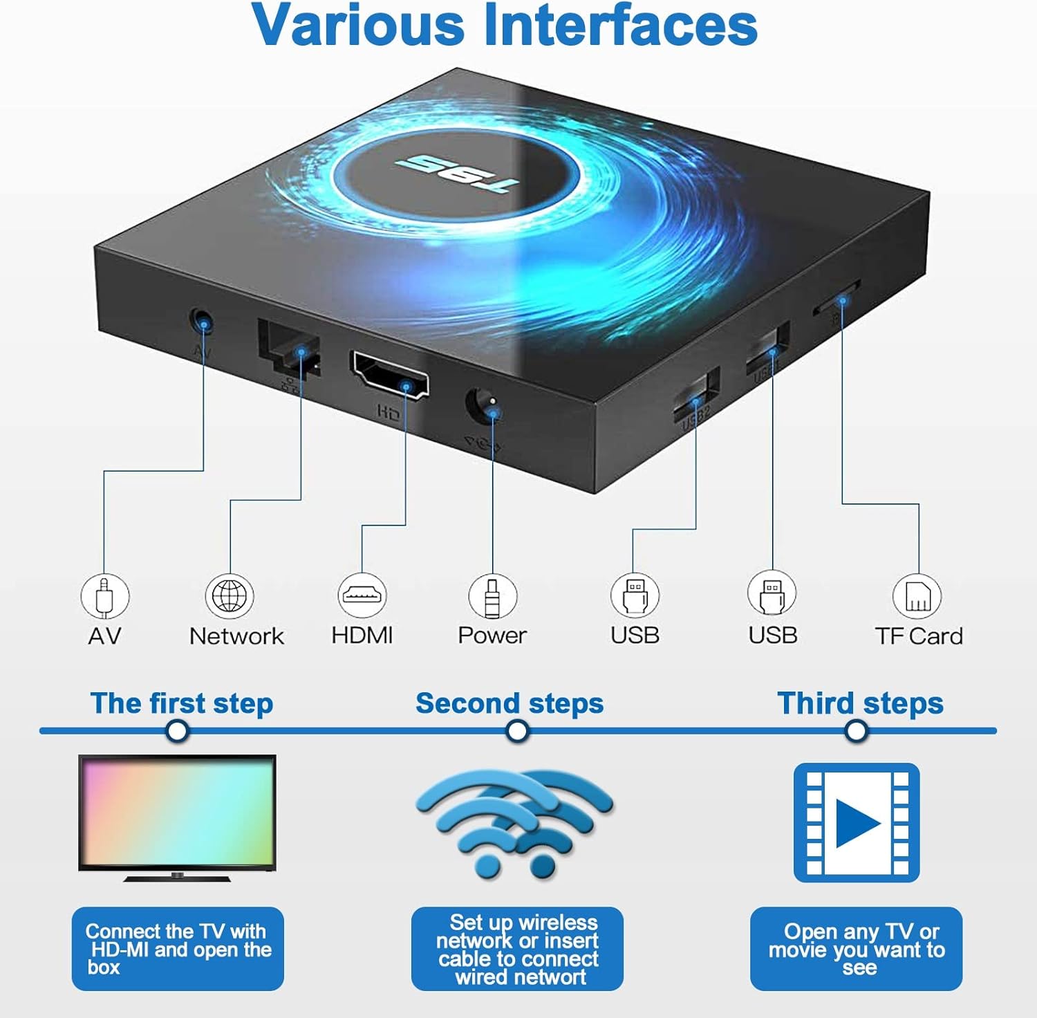Android 10.0 TV Box 4GB RAM 64GB ROM,Android TV Box Quad-Core CPU Support Dual-WiFi 2.4G/5GHz Bluetooth Ultra HD 6K Android Box with Wireless Mini Keyboard Pack of 2