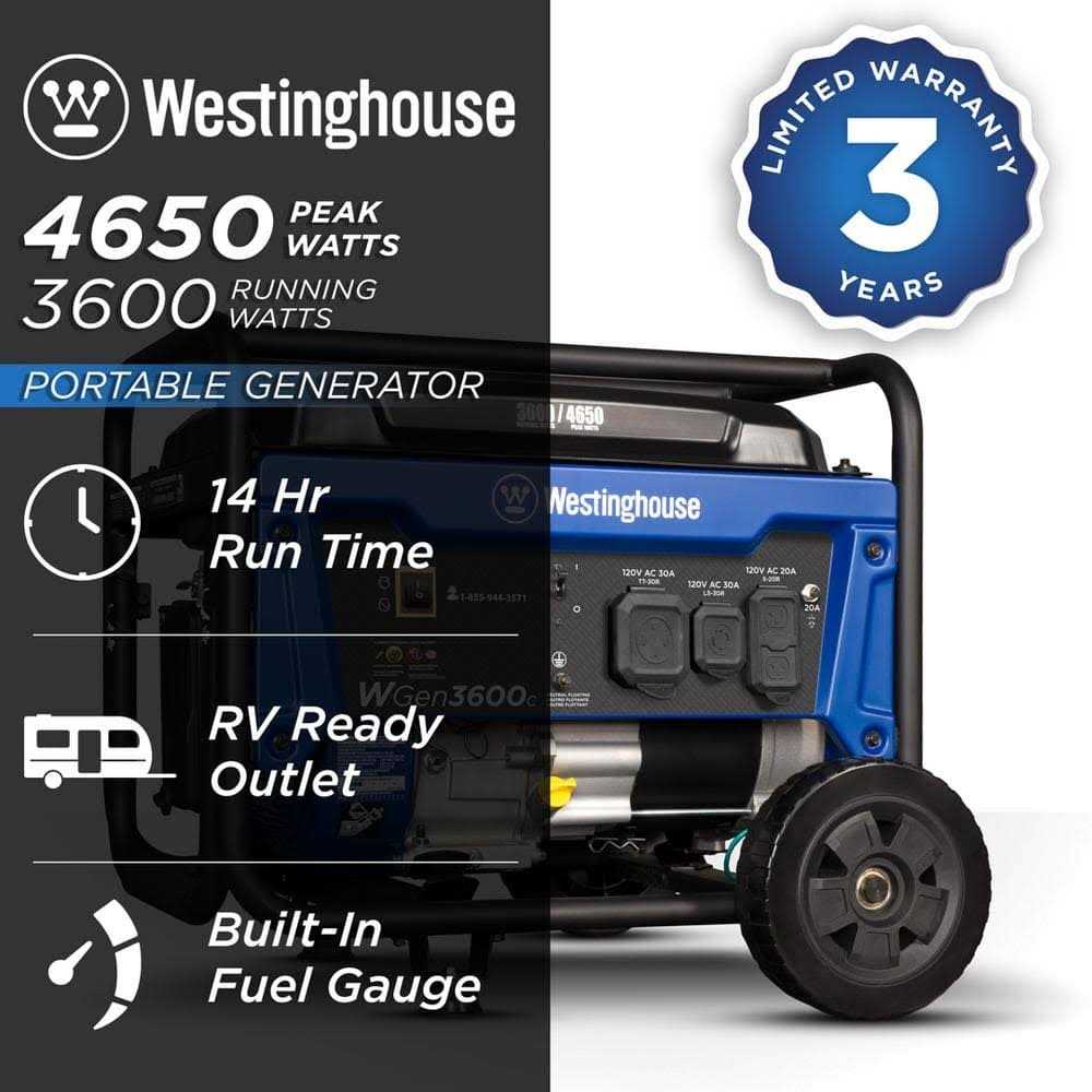 Westinghouse WGEN3600C 3600 Watt Portable Generator w/ Wheel Kit - Shop Hardware Tools Online Store