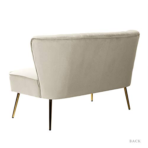 TINA'S HOME Contemporary Velvet Loveseat Sofa, Upholstered Loveseat Couch with Golden Metal Legs, Small Tufted 2-Seat Sofa Armless Love Seat for Living Room, Bedroom, Apartment Small Spaces, TAN