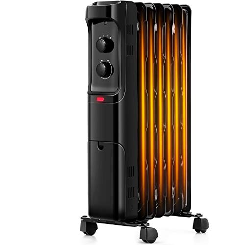 GOFLAME 1500W Oil Filled Radiator Heater, Electric Space Heater with 3 Heating Modes, Adjustable Thermostat, Tip-Over & Overheat Protection, Powerful Oil Heater for Home and Office