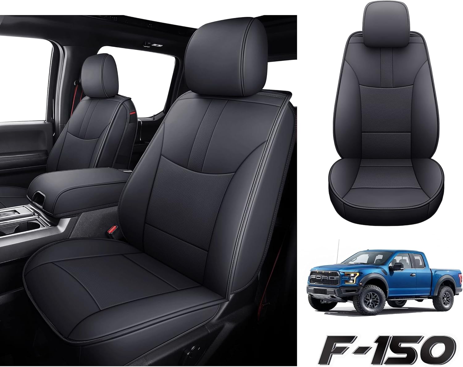 Car Seat Cover Fit for Ford F150 Truck, Leather Automotive Vehicle Cushion Protectors Customized Compatible with Ford F150 2009-2022，2017-2022 F250/F350…