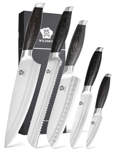 WILDMOK Kitchen Knife Block Set, 17-piece Knife Set with Wooden Block German Steel Kitchen Knives Sets with Bone Chopper, Gift Box