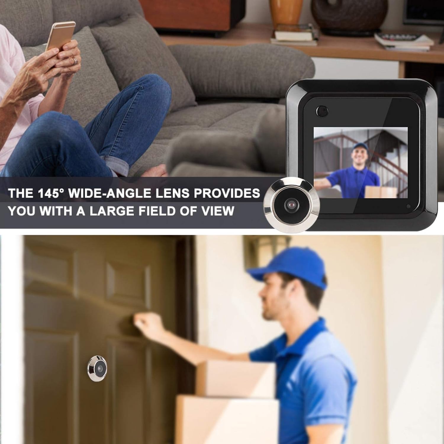 Door Peephole Camera, Door Viewer Peephole, 145�� Wide-Angle Digital 2.4in LCD for Home Apartment Entry Door Front Door