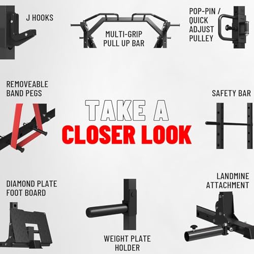 Mikolo Power Cage, Power Rack with Cable Crossover System, 1500LBS Squat Rack with LAT Pull Down System, Workout Cage with Pulley System for Fitness Home Gym