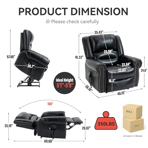 Dual Motor Power Lift Chair, Lay Flat Recliner Chair, Electric Recliner with Massage and Heat for Elderly, Remote Control, Infinite Position, Standing Assistance, USB Ports, Faux Leather, Brown
