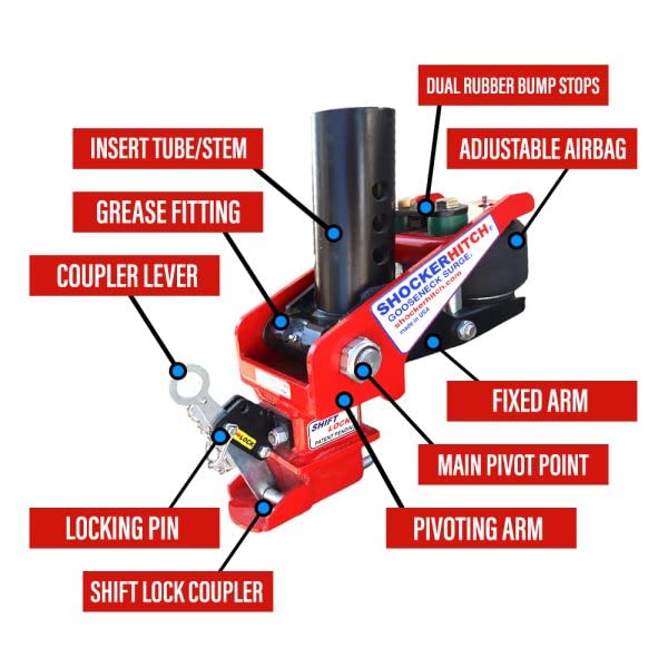 Shocker Gooseneck Air Hitch & Coupler for PJ Trailer, 4" RND AnglePin 2-5/16"Ball9 OffsetCoupler