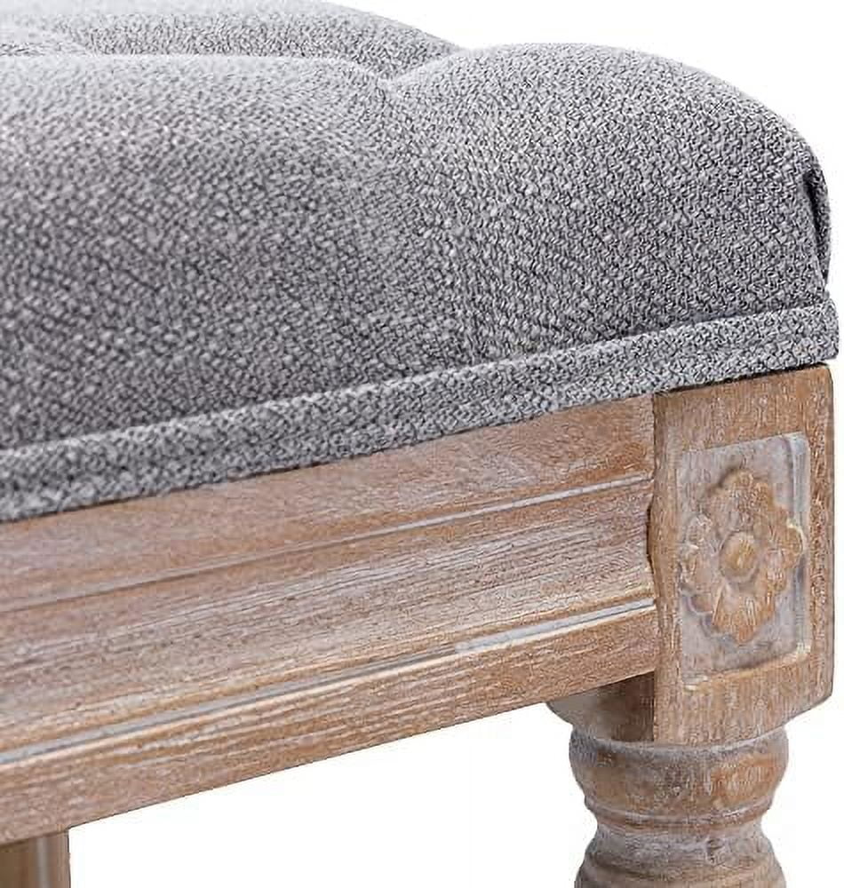 Fabric Entryway Bench with Button Tufted Seat and Rustic Wood Legs  Vintage Bedroom Bench End of Bed  Padded Extra Seating Bench for Living Room Office Studio Hallway  Grey