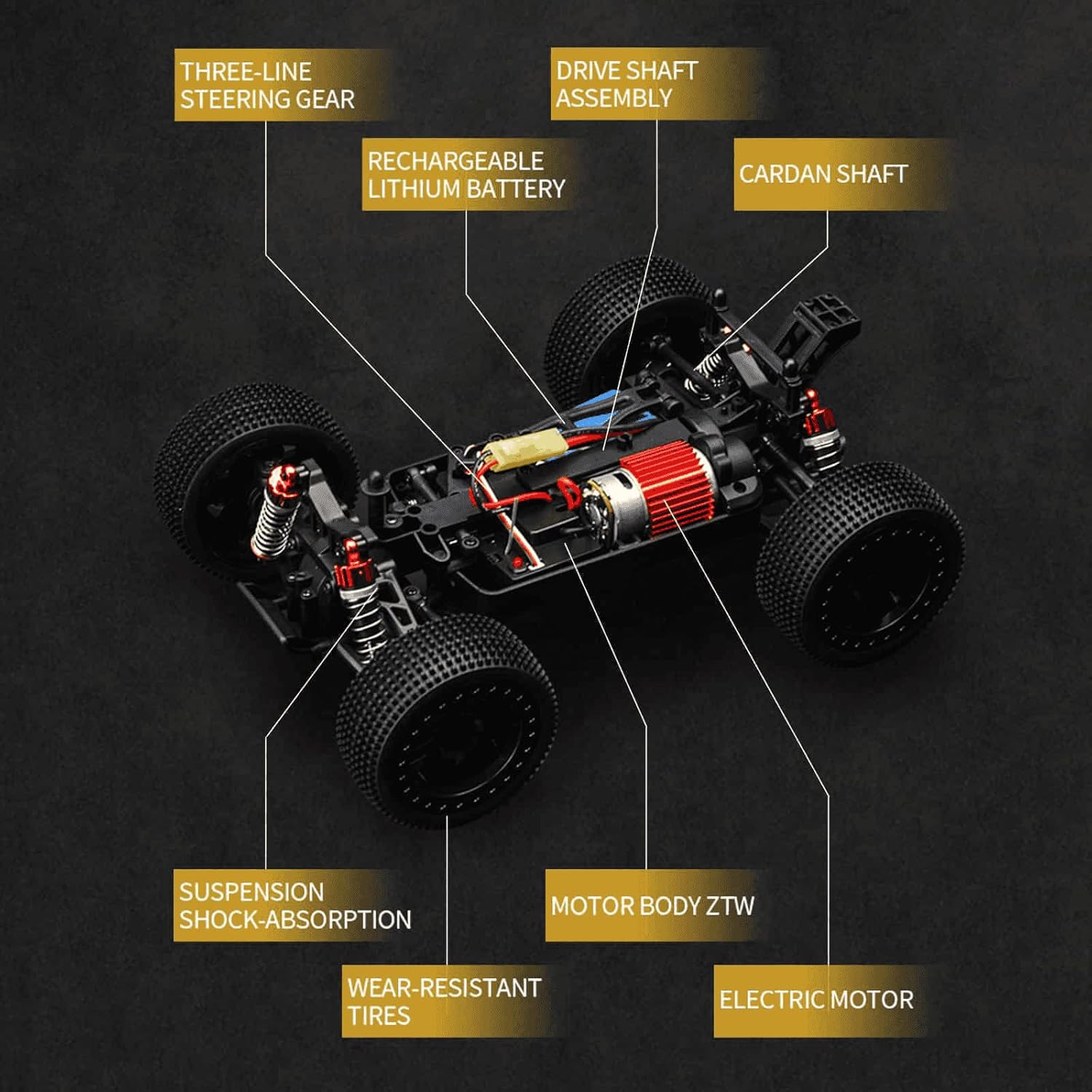 RC Truck All Terrain RC Car 1:16 Scale High Speed 45 KPH 4WD Offroad Waterproof for Adults, Boys and Girls, Included 2 Battery for 40+Min Play, Yellow