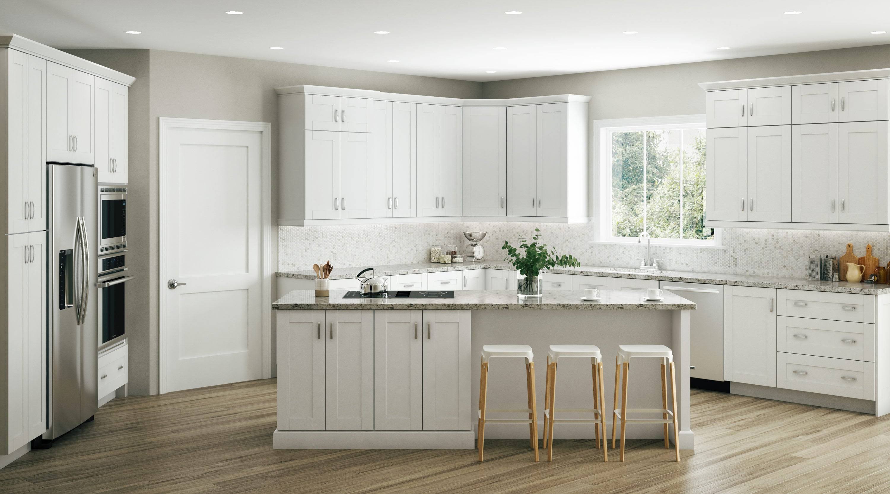 Contractor Express Cabinets Vesper White Shaker Assembled Plywood 18 in. x 34.5 in. x 24 in. Base Drawer Kitchen Cabinet with So