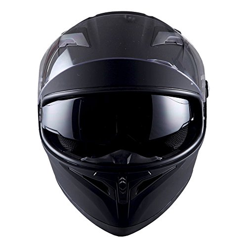 1Storm Motorcycle Full Face Dual Visor Helmet Bundle with Spoiler and Motorcycle Bluetooth Headset: HJK316 Matt Black