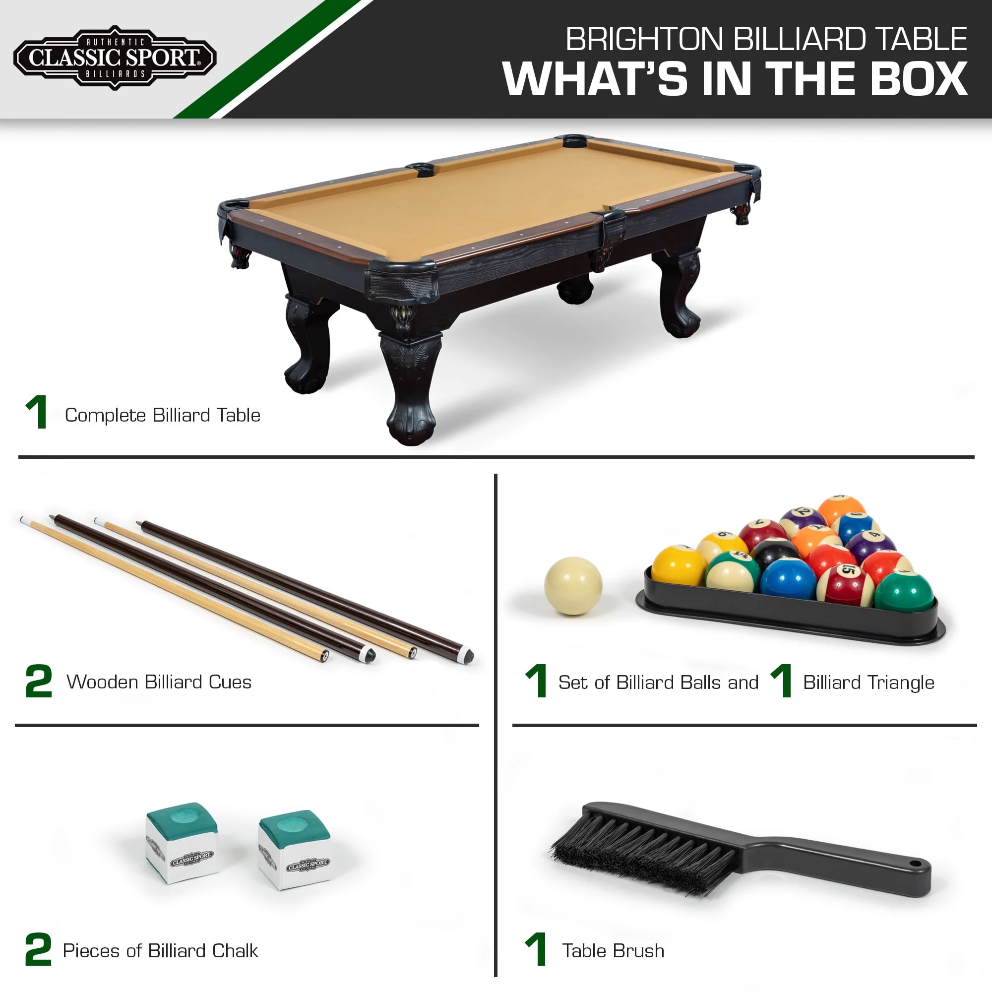 Classic Sports Brighton 87 Billiard Pool Table in Tan
