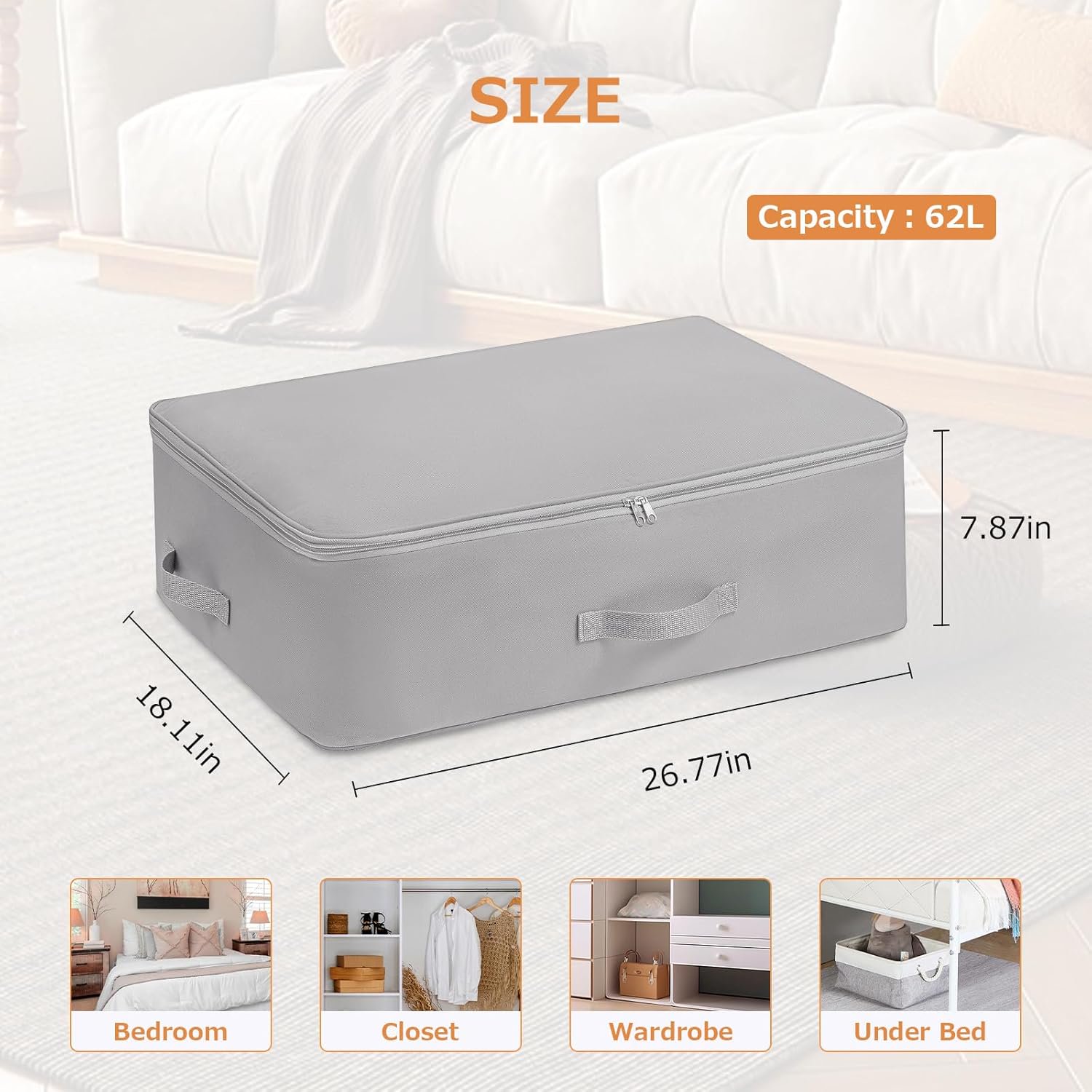 dxynlzq HCOCM   Clothing Storage Bags Clothes Organizer with Reinforced Handle Foldable Under Bed Storage Bags for Blankets Comforters Quilt Bedding Pillow Toy 3Pcs Gery
