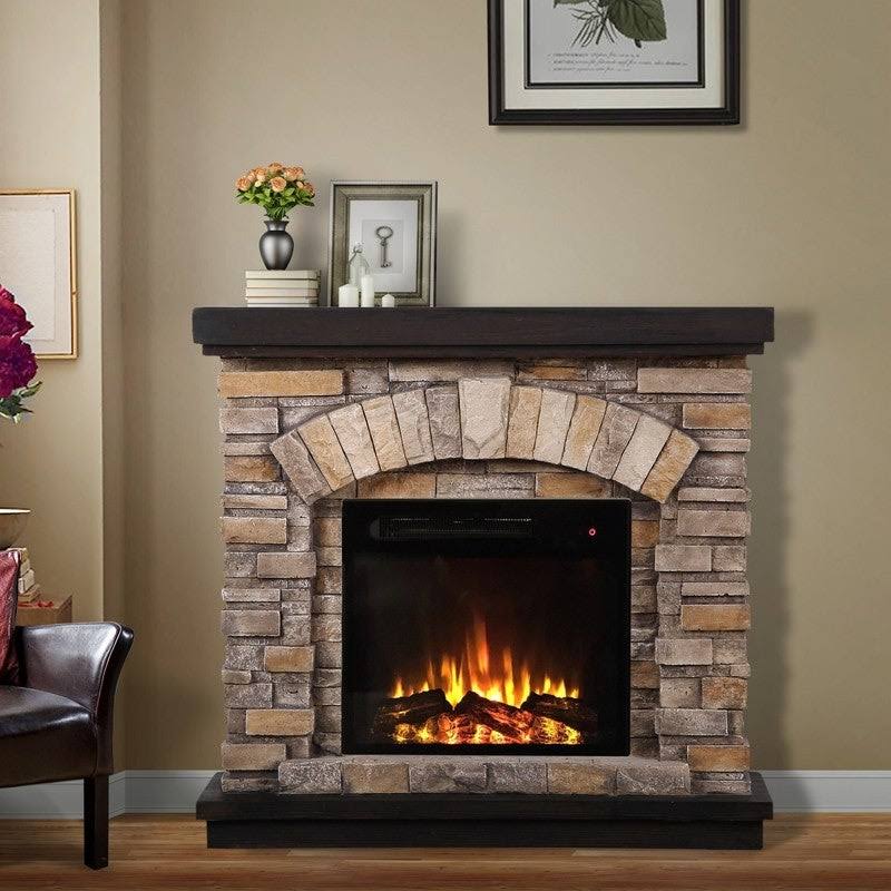 36 inch Wide Faux Stone Electric Fireplace Mantel Tan - Avayadevconnect