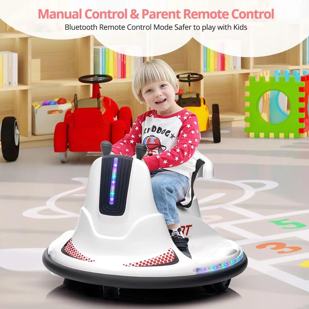 Shininglove Electric Ride on Bumper Car for Toddlers 3-8 Years Old, 6V Kids Ride on Toy Car with Remote Control, Safety Belt, Music, Flashing Lights, 360° Spin