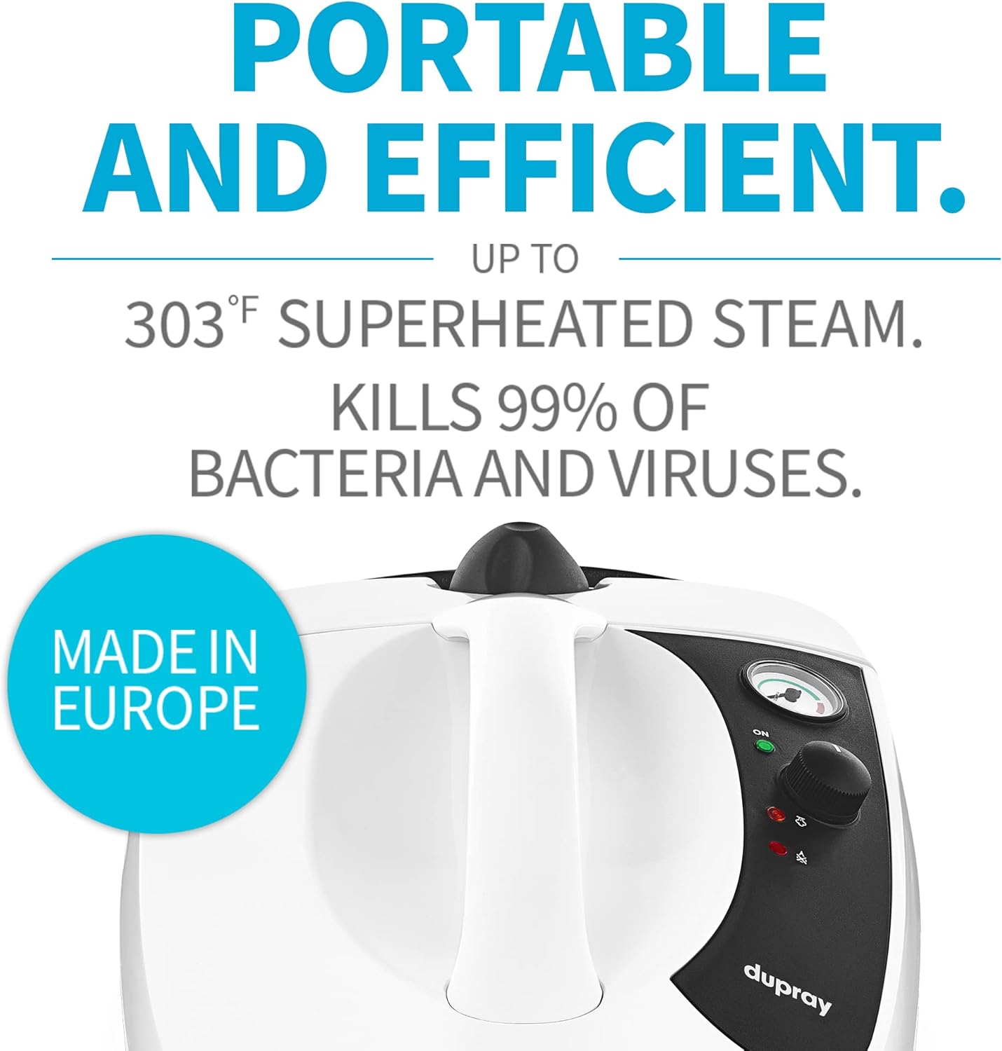 Dupray One Steam Cleaner- Portable, All-Purpose, Disinfecting, Chemical-Free Floor Steamer & Tile Cleaner Made in Europe for Home and Professional Use