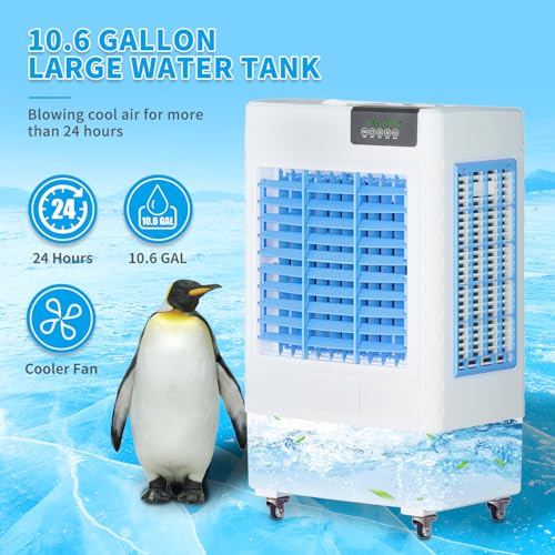Evaporative Cooler, 3531CFM Evaporative Air Cooler with 10.6 Gal Large Tank, 130°Oscillation Swamp Cooler, Remote Control, 1-24H Timer, 3 Wind Speeds Air Cooler for Room InOutdoor