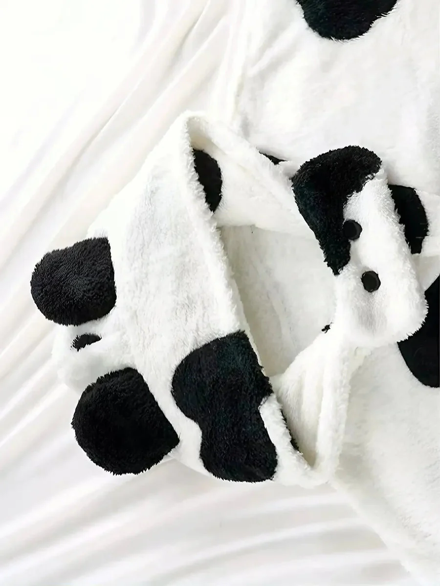 'Cutie Cow' Kawaii Fleeced Cow Prints Fluffy Pjms Rope
