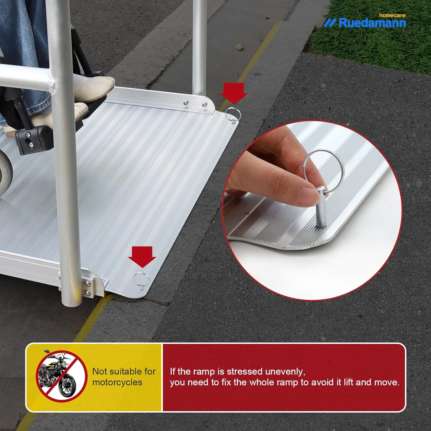 Ruedamann 3'L x 36" W Aluminum Wheelchair Ramp with Handrails, 600 Lbs Capacity Threshold Ramp for Home Steps Stairs Curbs, Non-Slip Access Ramp, Doorway Ramp for Wheelchairs Scooters Carts Walkers